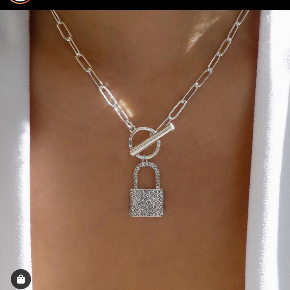 Rhinestone locket paper clip necklace.